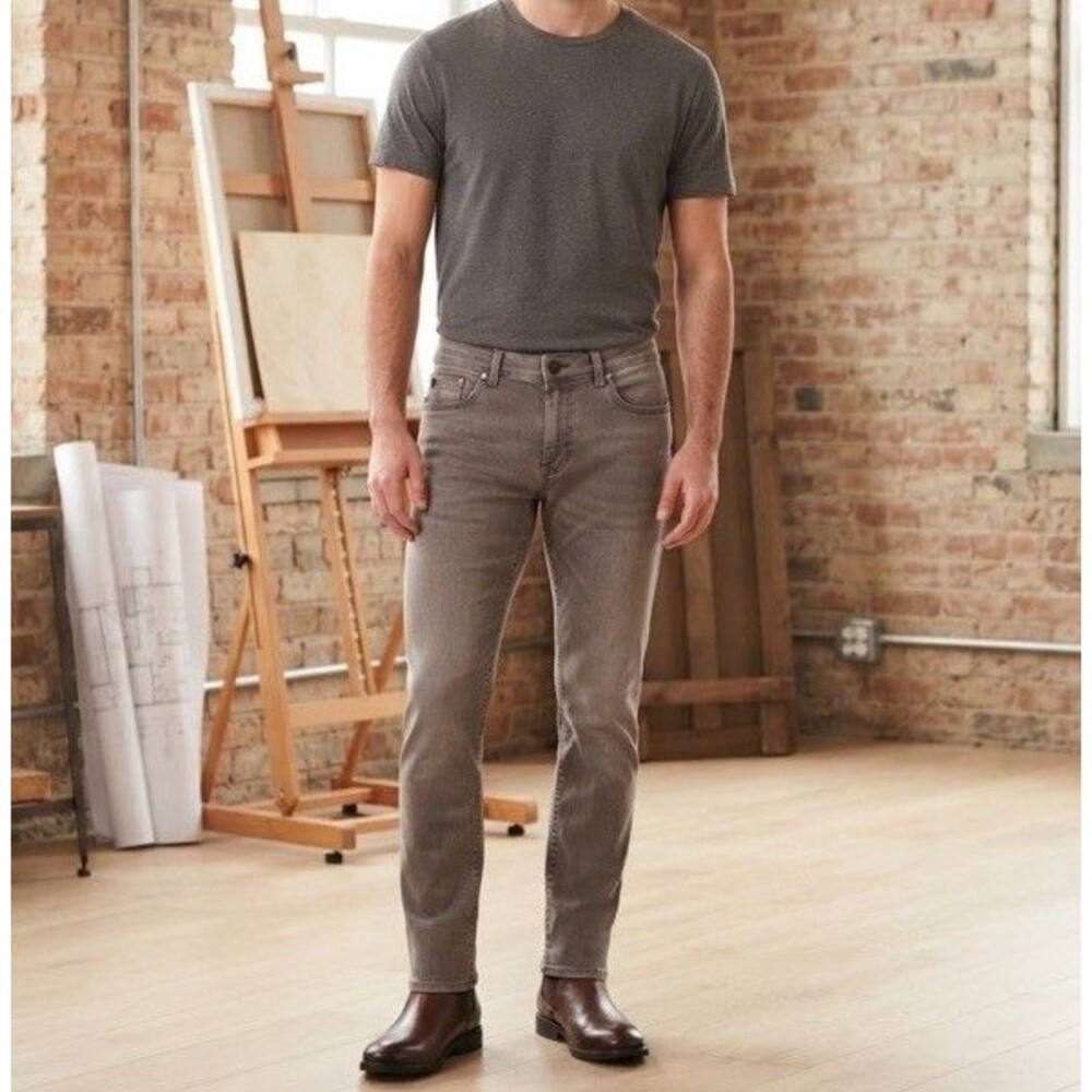 English Laundry Jeans Mens 34x28 Gray Wash Slim Straight Stretch Denim Pants